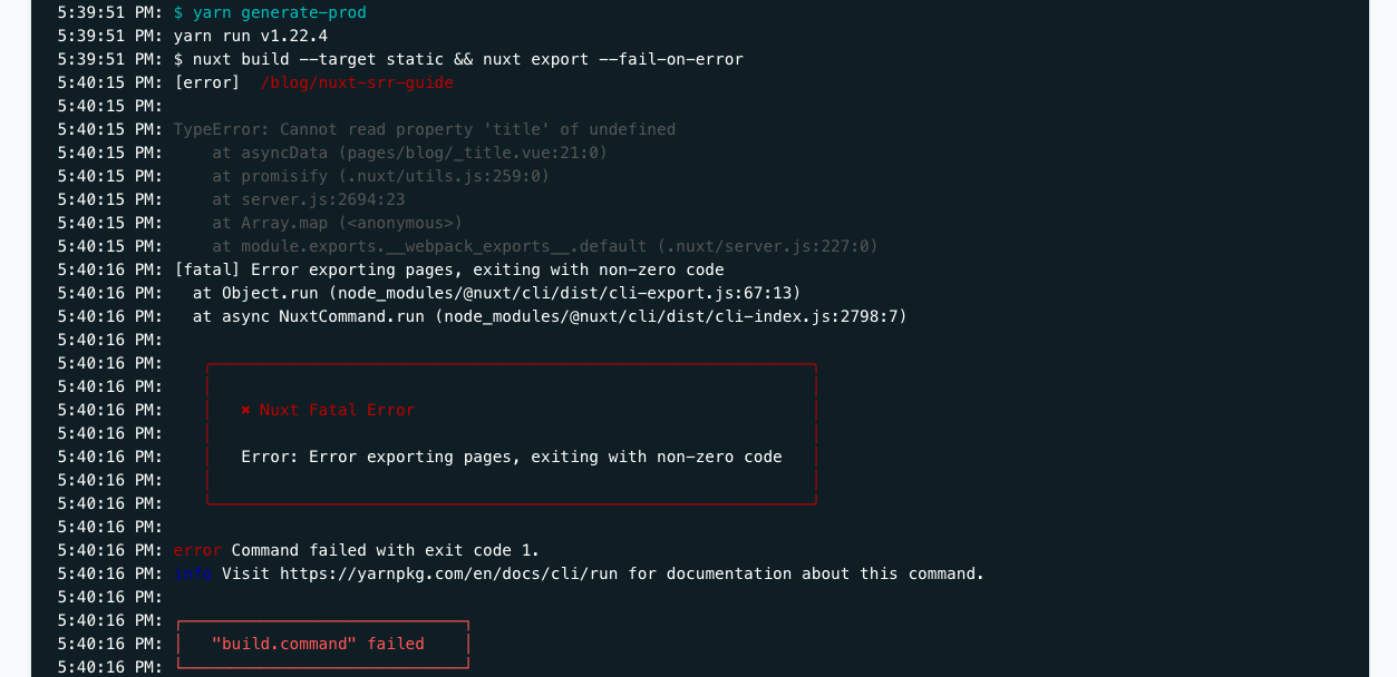 Production grade nuxt generate command